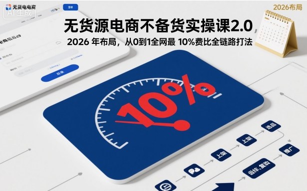 无货源电商不备货实操课2.0，2026年布局，从0到1全网最低10%费比全链路打法【更新26年7月22日】-资源之家