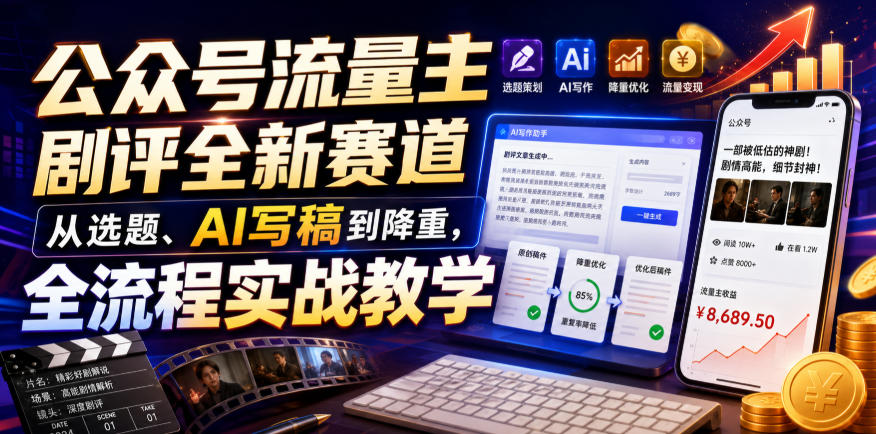 公众号流量主剧评全新赛道,从选题、AI写稿到降重,全流程实战教学-资源之家
