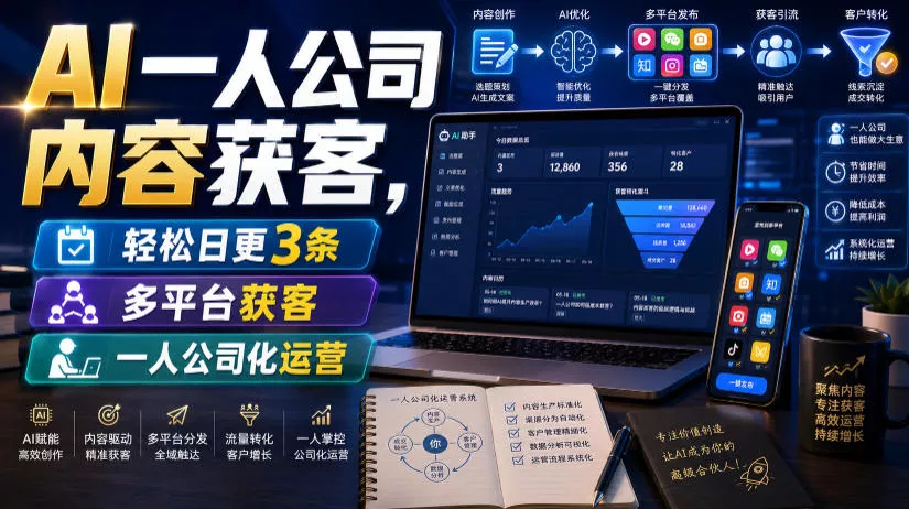 AI一人公司内容获客,轻松日更3条,多平台获客,一人公司化运营-资源之家