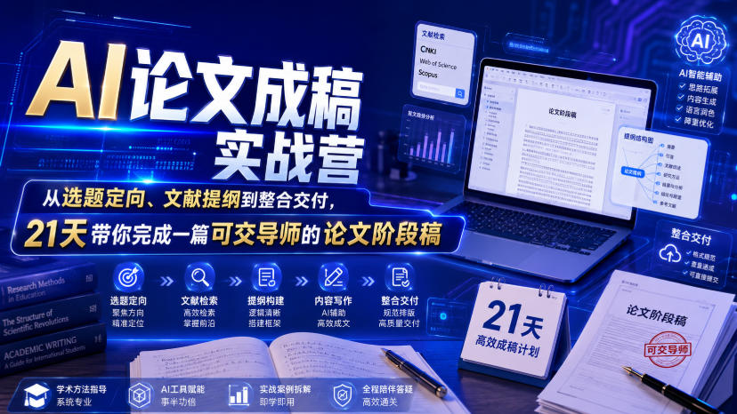 AI论文成稿实战营,从选题定向、文献提纲到整合交付,21天带你完成一篇可交导师的论文阶段稿-资源之家