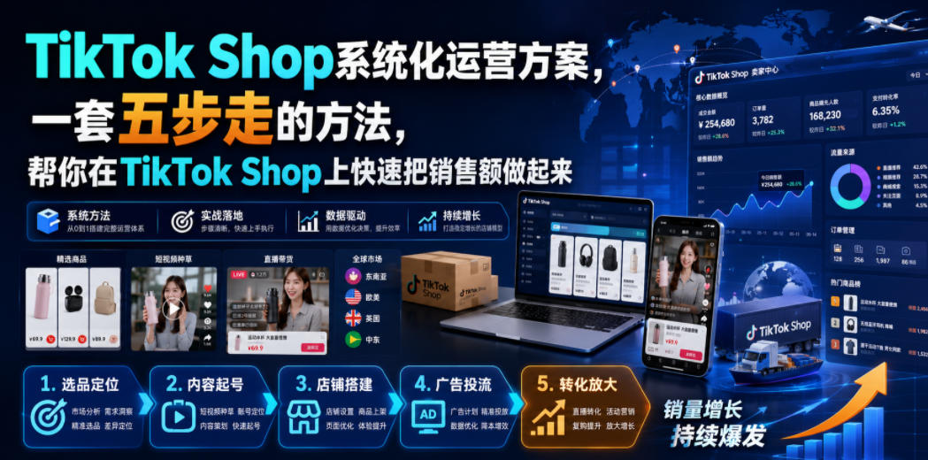 TikTok Shop系统化运营方案，一套五步走的方法，帮你在TikTok Shop上快速把销售额做起来【原创双语字幕】-资源之家