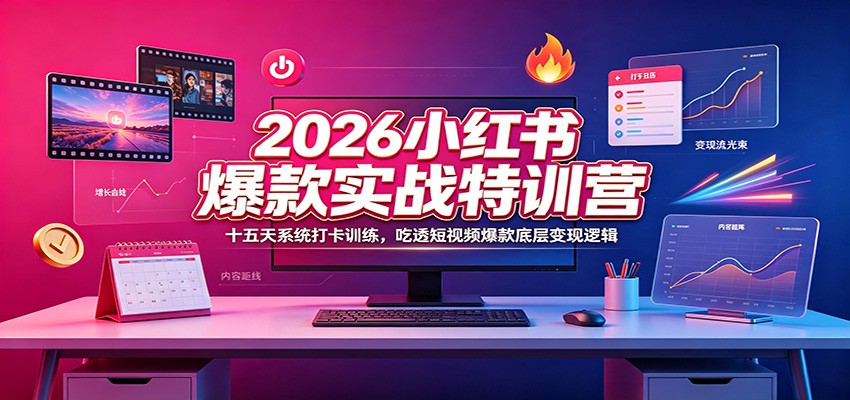 2026小红书爆款实战特训营：十五天系统打卡训练，吃透短视频爆款底层变现逻辑-资源之家