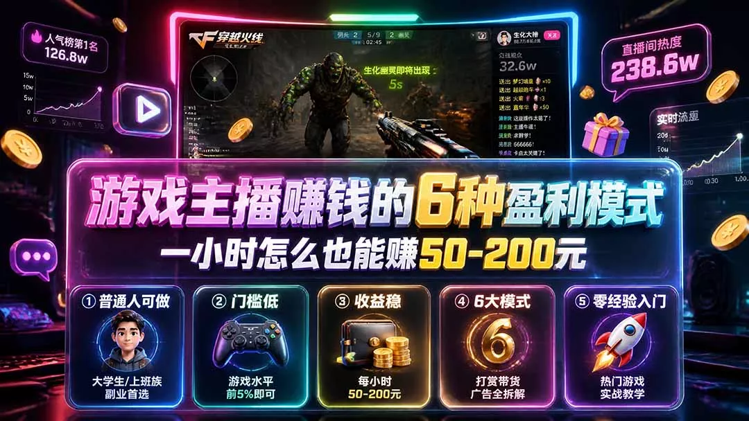 付费文章：游戏主播赚钱的6种盈利模式，一小时怎么也能赚50-200元-资源之家