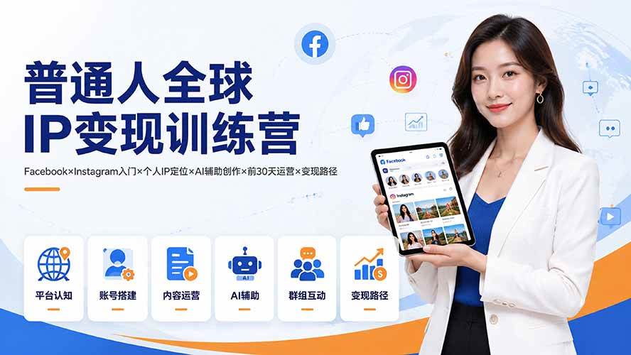 （19568期）普通人全球IP变现训练营：Facebook×Instagram入门×个人IP定位×AI辅助创作×前30天运营×变现路径-资源之家