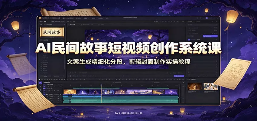AI民间故事短视频创作系统课：文案生成精细化分段，剪辑封面制作实操教程-资源之家