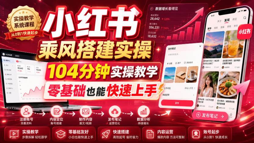 (19396期)小红书乘风搭建实操,104分钟实操教学,零基础也能快速上手-资源之家