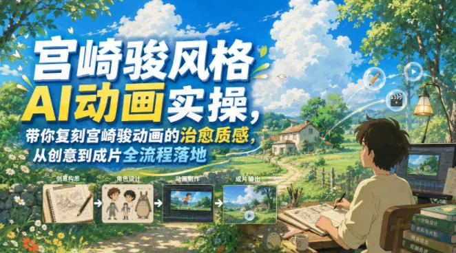 宫崎骏风格AI动画实操,带你复刻宫崎骏动画的治愈质感,从创意到成片全流程落地-资源之家