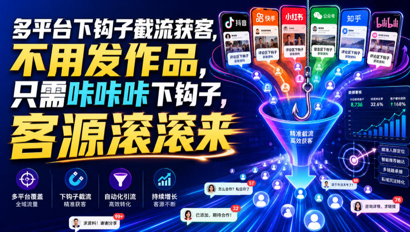 多平台下钩子截流获客，不用发作品，只需咔咔咔下钩子，客源滚滚来-资源之家