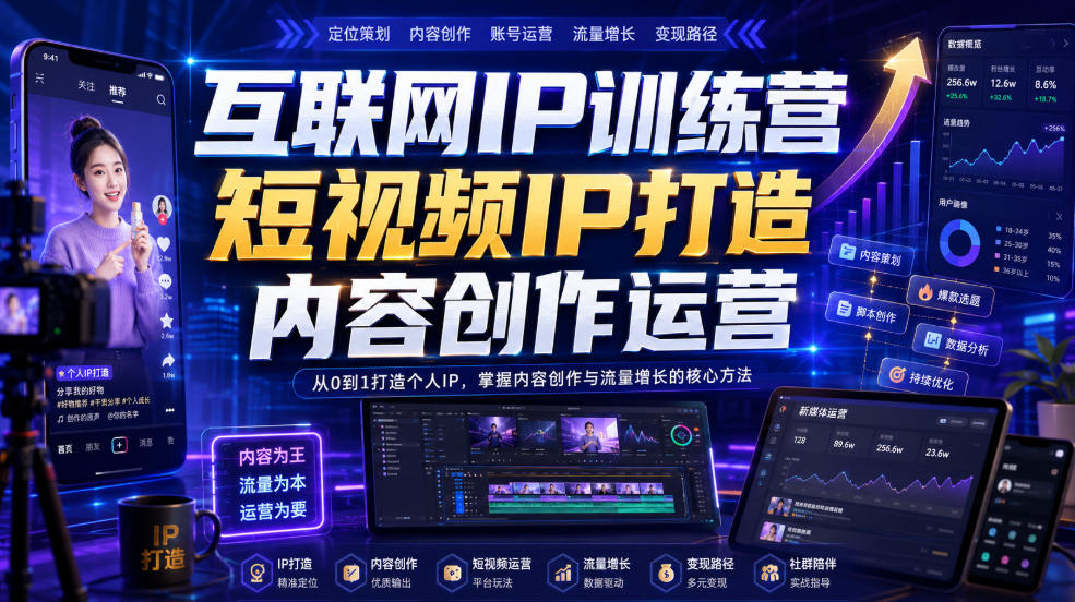 互联网IP训练营，短视频IP打造，内容创作运营-资源之家