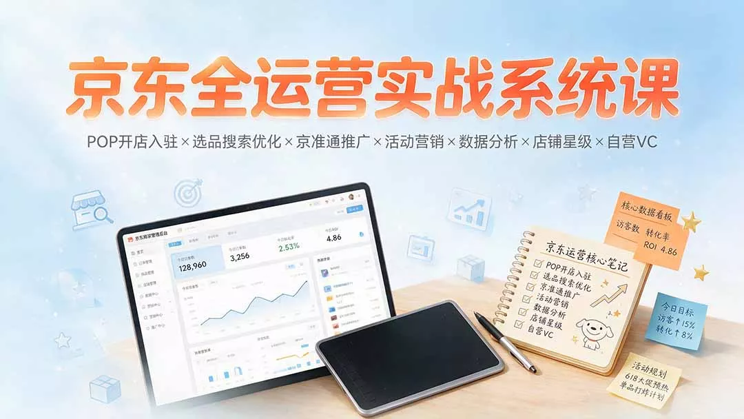 京东全运营实战系统课：POP开店入驻×选品搜索优化×京准通推广×活动营销×数据分析×店铺星级×自营VC-资源之家