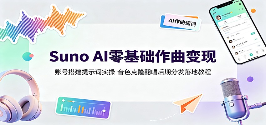 Suno AI零基础作曲变现:账号搭建提示词实操,音色克隆翻唱后期分发落地教程-资源之家