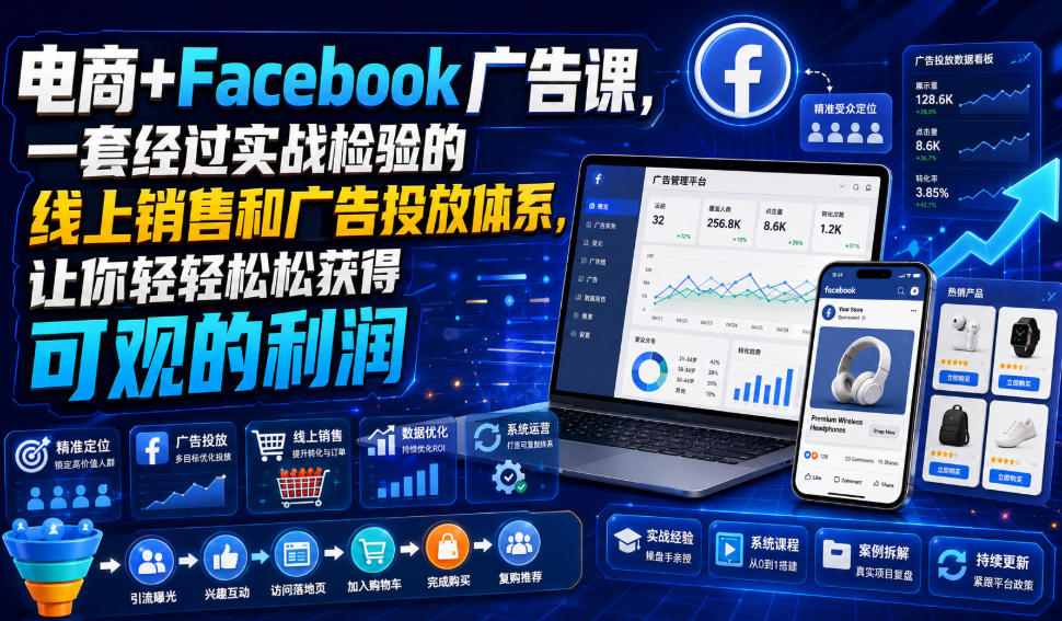 电商+Facebook广告课，一套经过实战检验的线上销售和广告投放体系，让你轻轻松松获得可观的利润【原创双语字幕】-资源之家