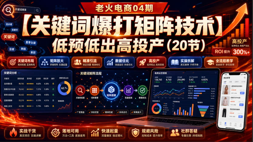 老火电商04期：【关键词爆打矩阵技术】低预低出高投产（20节）-资源之家