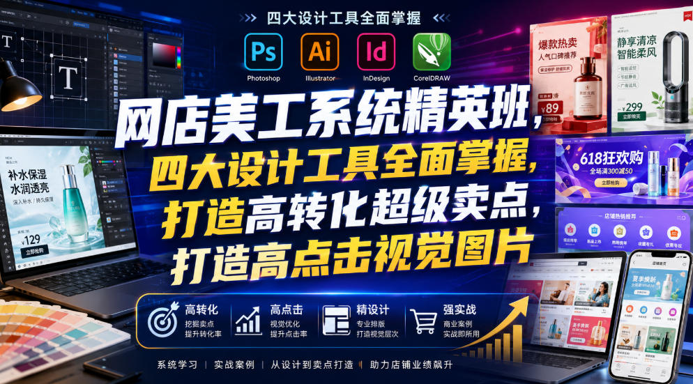 网店美工系统精英班,四大设计工具全面掌握,打造高转化超级卖点,打造高点击视觉图片(2026年7月)-资源之家