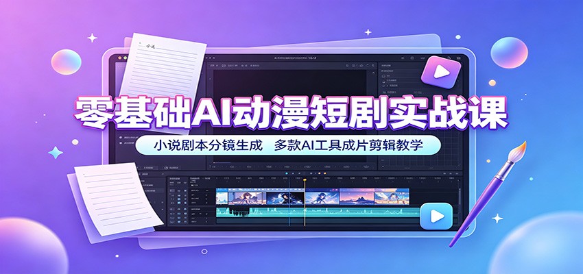 零基础AI动漫短剧实战课:小说剧本分镜生成,多款AI工具成片剪辑教学-资源之家