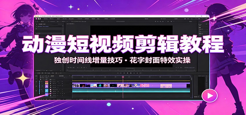 动漫短视频剪辑教程：独创时间线增量技巧，花字封面特效实操-资源之家
