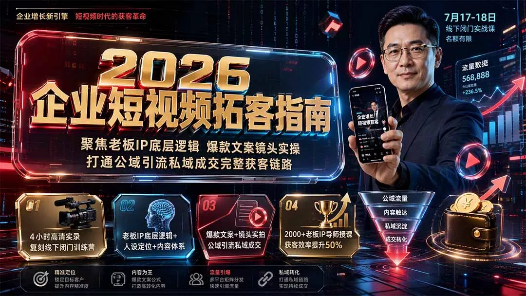 2026企业短视频拓客指南：聚焦老板IP底层逻辑，爆款文案镜头实操，打通公域引流私域成交完整获客链路-资源之家