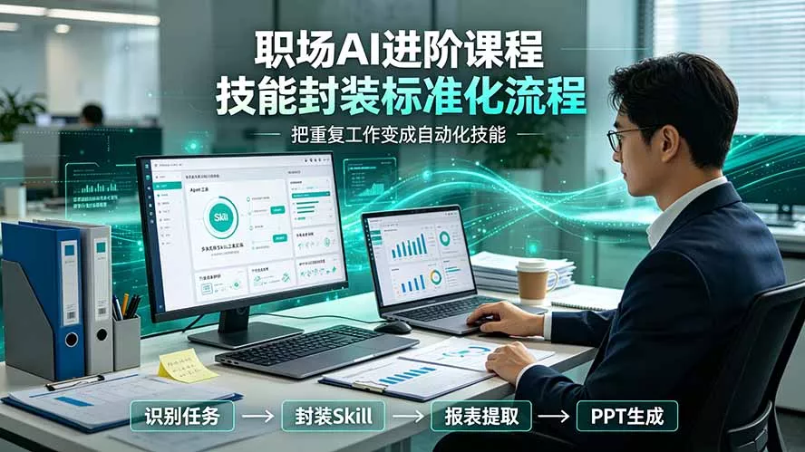 职场AI进阶课程;多类实用Skill工具实操,专属技能封装标准化流程,报表行业报告一键提取核心内容-资源之家