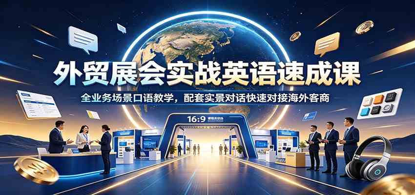 外贸展会实战英语速成课：全业务场景口语教学，配套实景对话快速对接海外客商-资源之家