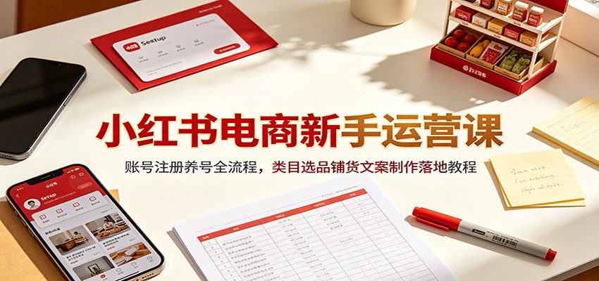 小红书电商新手运营课：账号注册养号全流程，类目选品铺货文案制作落地教程-资源之家