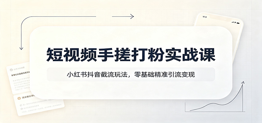 短视频手搓打粉实战课：小红书抖音截流玩法，零基础精准引流变现-资源之家