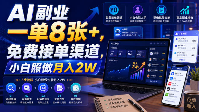 AI副业一单8张+，免费接单渠道，小白照做月入2W【揭秘】-资源之家