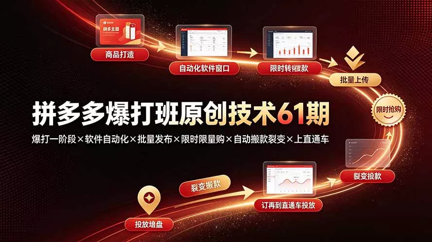 拼多多爆打班原创技术61期:爆打一阶段×软件自动化×批量发布×限时限量购×自动搬款裂变×上直通车 拼多多爆打班原创技术61期:爆打一阶段×软件自动化×批量发布×限时限量购×自动搬款裂变×上直通车