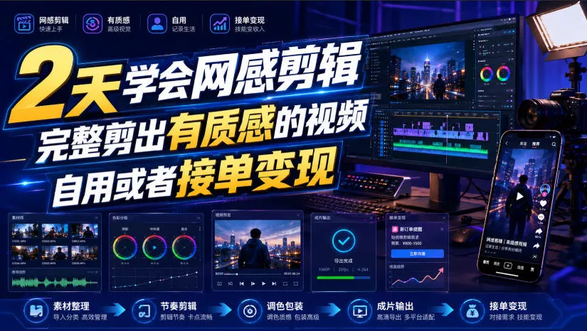 2天学会网感剪辑，完整剪出有质感的视频，自用或者接单变现-资源之家