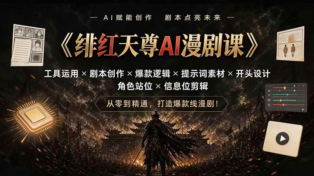 （19597期）绯红天尊AI漫剧课｜工具运用×剧本创作×爆款逻辑×提示词素材×开头设计×角色站位×信息位剪辑-资源之家