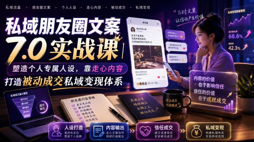 私域朋友圈文案7.0实战课|塑造个人专属人设,靠走心内容打造被动成交私域变现体系-资源之家