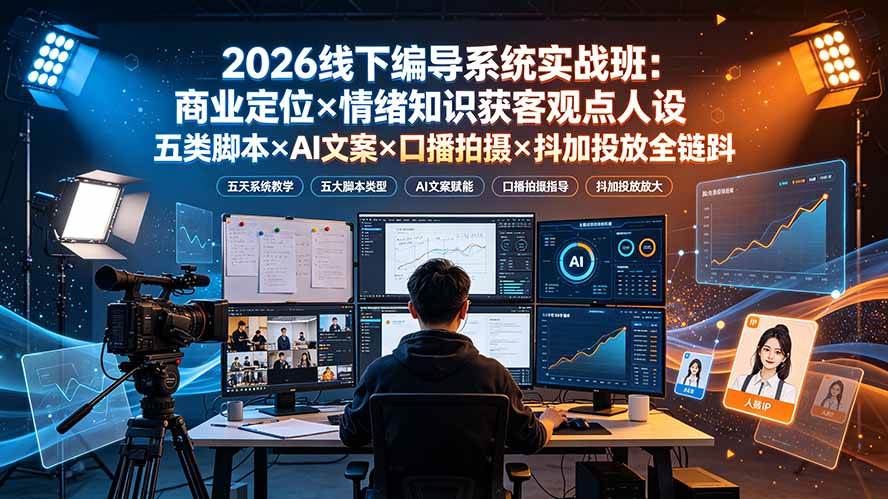 (19501期)2026线下编导系统实战班:商业定位×情绪知识获客观点人设五类脚本×AI文案×口播拍摄×抖加投放全链路-资源之家