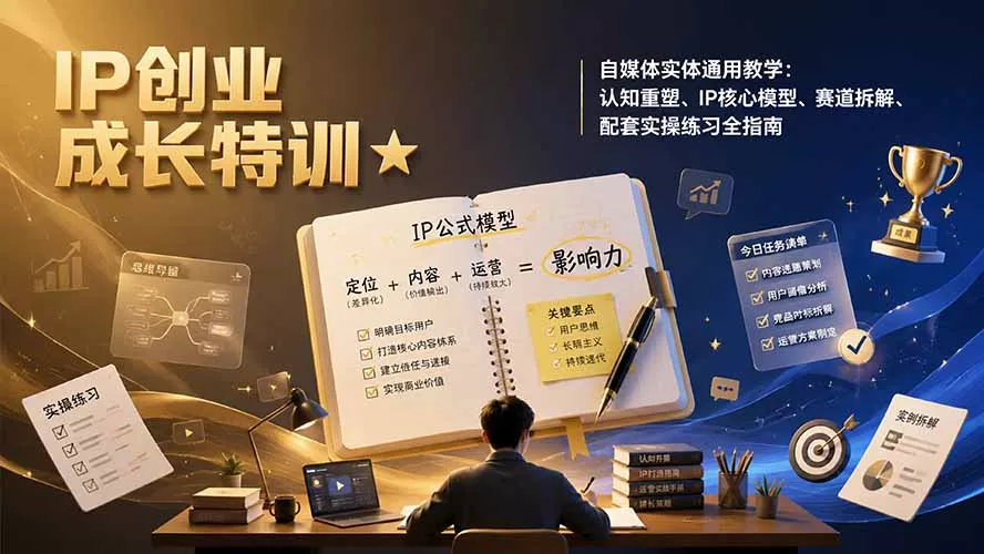 IP创业成长特训★自媒体实体通用教学：认知重塑、IP核心模型、赛道拆解、配套实操练习全指南-资源之家