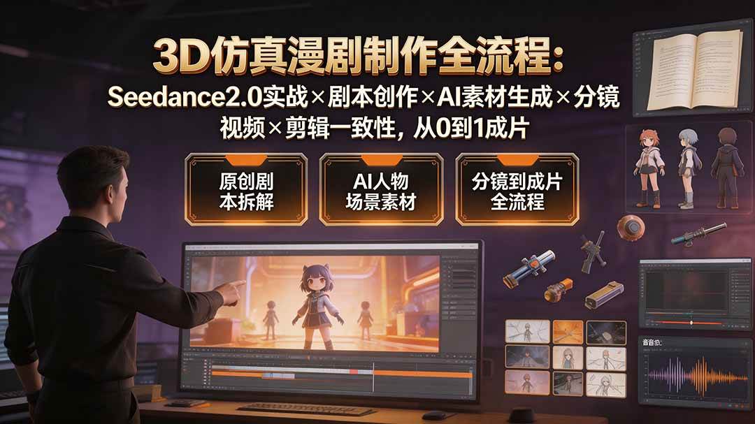 （19341期）3D仿真漫剧制作全流程：Seedance2.0实战×剧本创作×AI素材生成×分镜视频×剪辑一致性，从0到1成片-资源之家