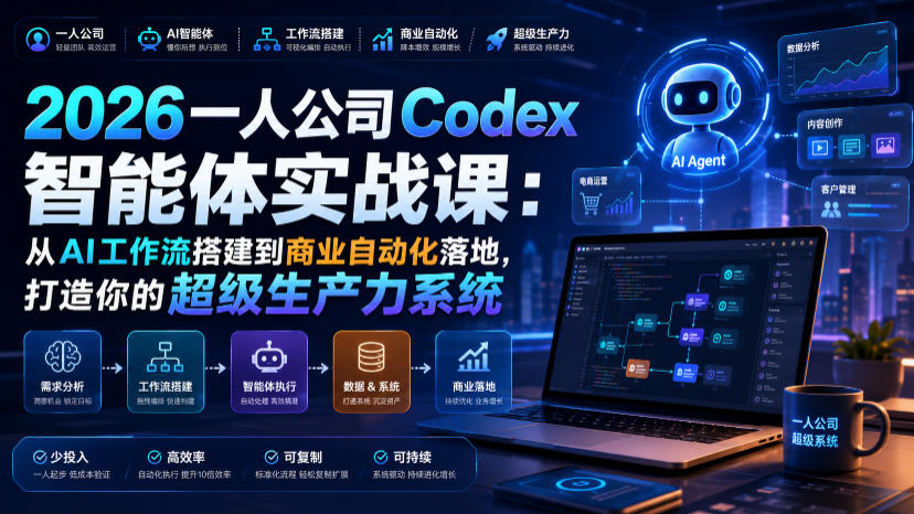 2026一人公司Codex智能体实战课：从AI工作流搭建到商业自动化落地，打造你的超级生产力系统-资源之家