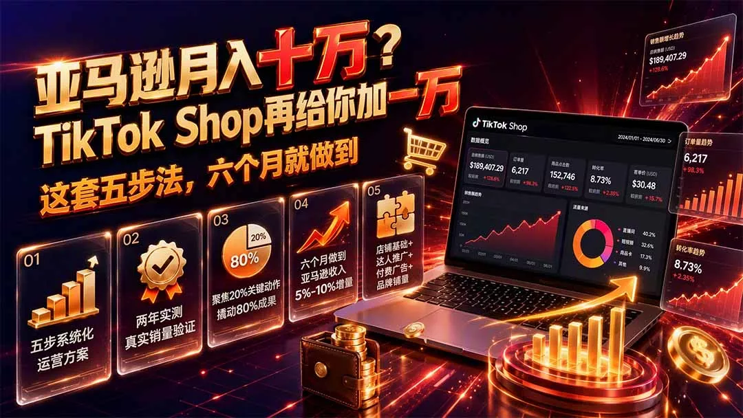 亚马逊月入十万？TikTok Shop再给你加一万——这套五步法，六个月就做到【原创双语字幕】-资源之家