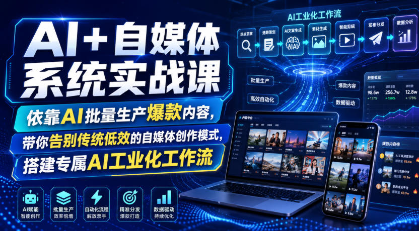 AI+自媒体系统实战课，依靠AI批量生产爆款内容，带你告别传统低效的自媒体创作模式，搭建专属AI工业化工作流-资源之家