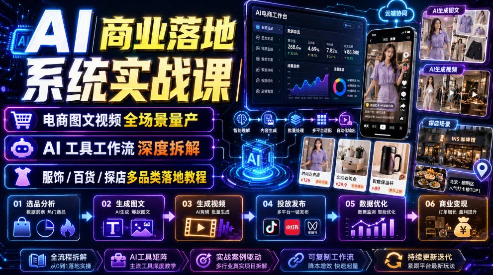 AI商业落地系统实战课｜电商图文视频全场景量产・AI工具工作流深度拆解・服饰/百货/探店多品类落地教程-资源之家