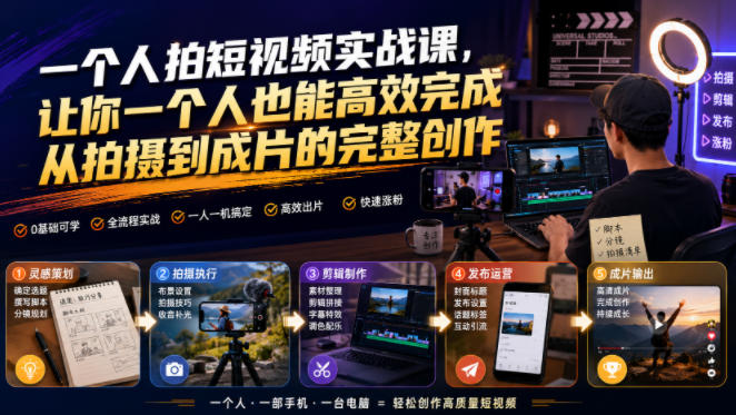 一个人拍短视频实战课,让你一个人也能高效完成从拍摄到成片的完整创作-资源之家