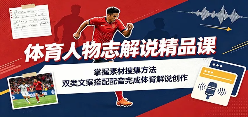 体育人物志解说精品课：掌握素材搜集方法，双类文案搭配配音完成体育解说创作-资源之家
