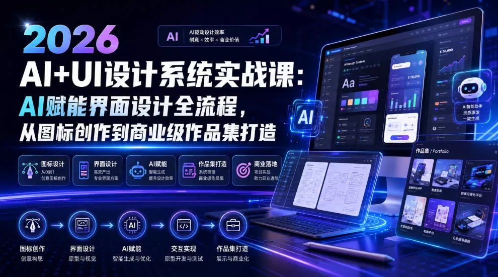 2026 AI+UI设计系统实战课:AI赋能界面设计全流程,从图标创作到商业级作品集打造-资源之家