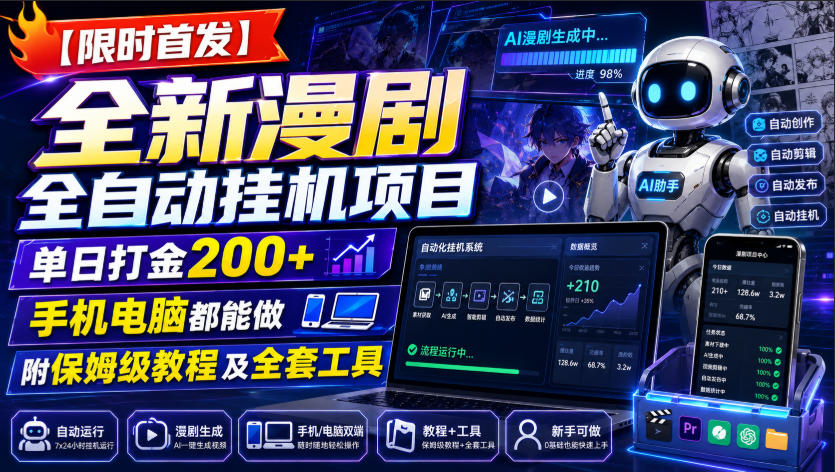 【限时首发】全新漫剧全自动挂G项目，单日打金200+，手机电脑都能做，附保姆级教程及全套工具【揭秘】-资源之家