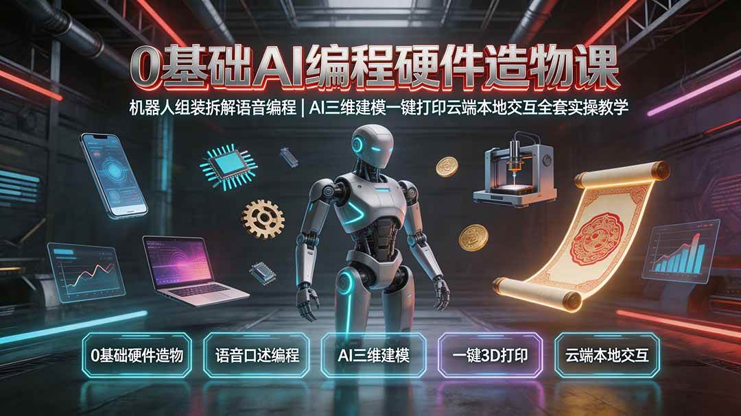(19612期)0基础AI编程硬件造物课|机器人组装拆解语音编程,AI三维建模一键打印云端本地交互全套实操教学 (19612期)0基础AI编程硬件造物课|机器人组装拆解语音编程,AI三维建模一键打印云端本地交互全套实操教学