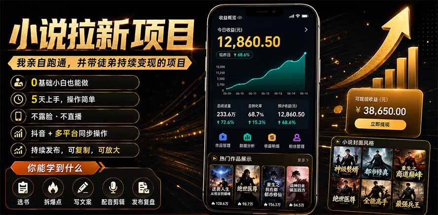 (19379期)抖音及多平台小说拉新项目:我亲自跑通并持续带徒弟实操|0基础小白5天上手快速变现-资源之家